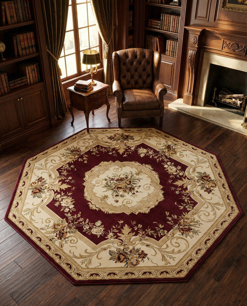 Versailles Elegance Collection Area Rug -  Louveciennes (Red) Octagon Red  lifestyle 53