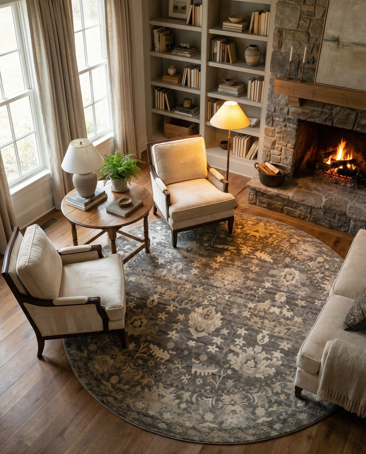 Cascade Range Collection Area Rug -  Shasta (Gray) Round Gray  lifestyle 96