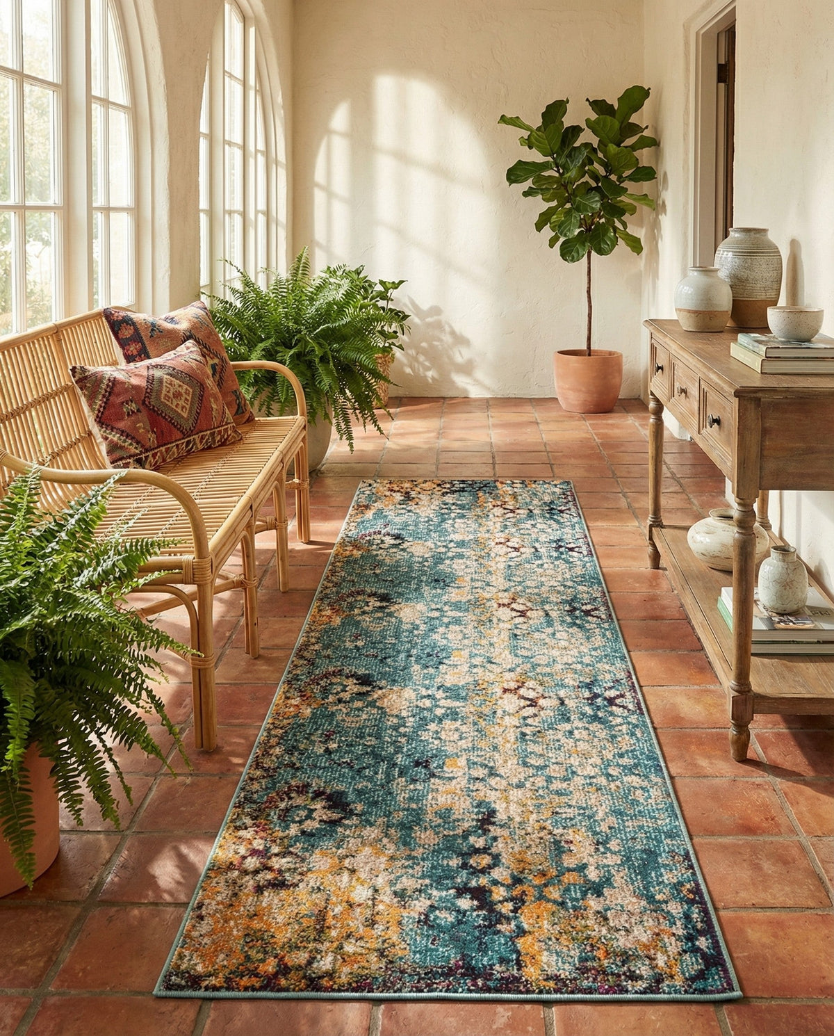 Venetian Tapestry Collection Area Rug - Murano Runner Blue  lifestyle 143