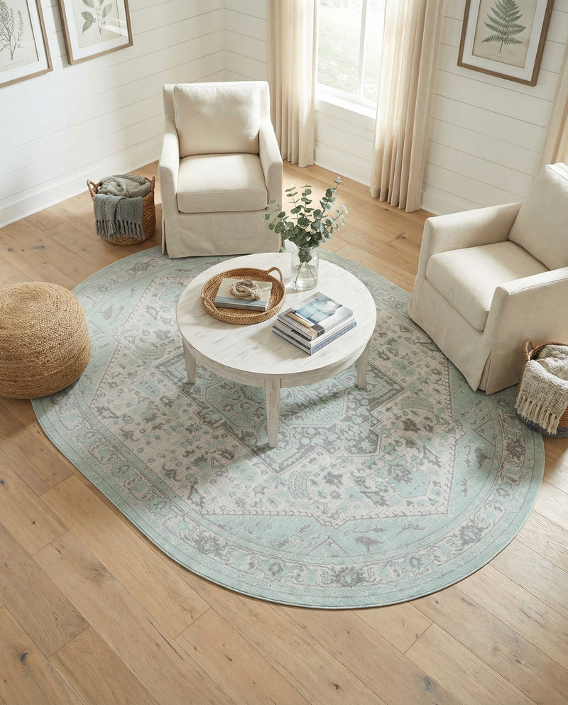 Savannah Series Collection Area Rug - Charleston (Mint) Oval Mint  lifestyle 41