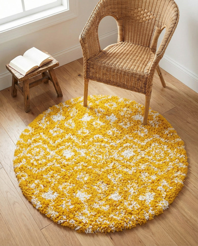 Berber Lattice Shag Collection Area Rug - Atlas (Yellow) Round Yellow  lifestyle 60