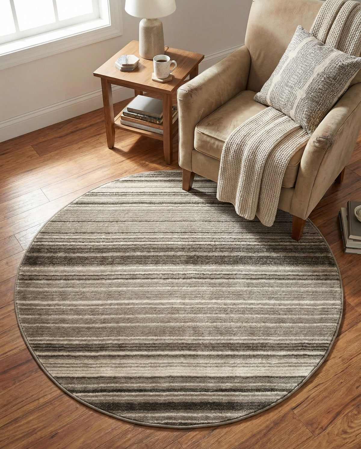Jewel Oasis Collection Area Rug - Sapphire (Gray) Round Gray  lifestyle 87