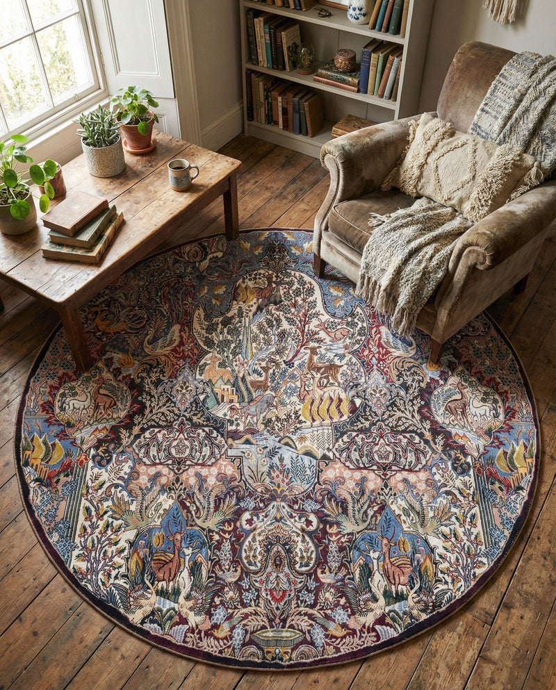 Heritage Elegance Collection Area Rug -  Louvre Round Multi  lifestyle 60