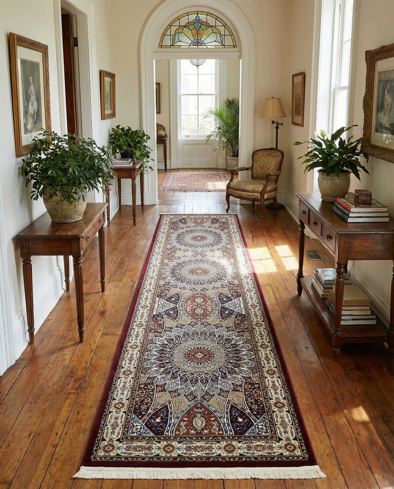 Persian Elegance Collection Area Rug -  Hamedan (Burgundy) Runner Burgundy  lifestyle 35