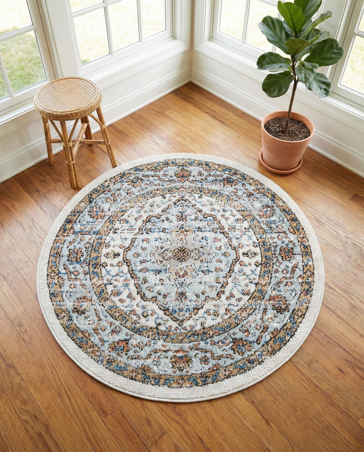 Mykonos Manor Collection Area Rug - Delos Round Ivory  lifestyle 156