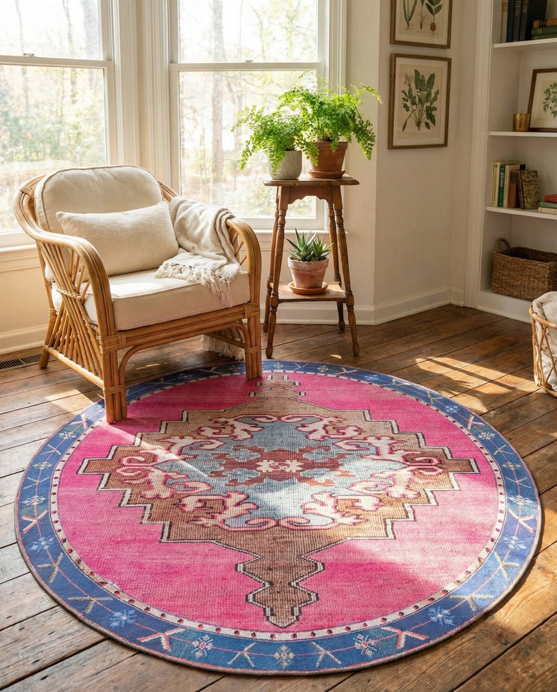 Heritage Elegance Collection Area Rug -  Winterthur (Fuchsia) Round Fuchsia  lifestyle 74