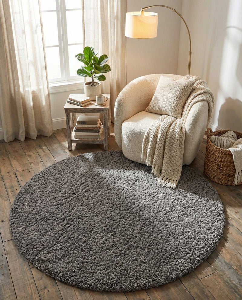 Eternal Plush Oasis Collection Area Rug -  Tranquility (Smoke) Round Smoke  lifestyle 74
