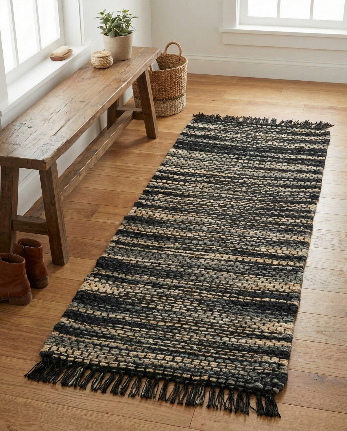 Savannah Jute Collection Area Rug - Nantucket Runner Navy Blue and Ivory  lifestyle 88