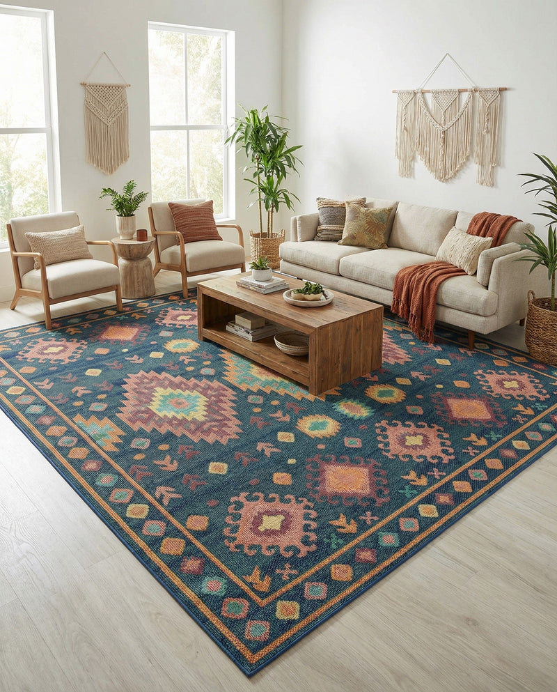 Coastal Terrace Collection Area Rug -  Dunes Square Navy Blue  lifestyle 34