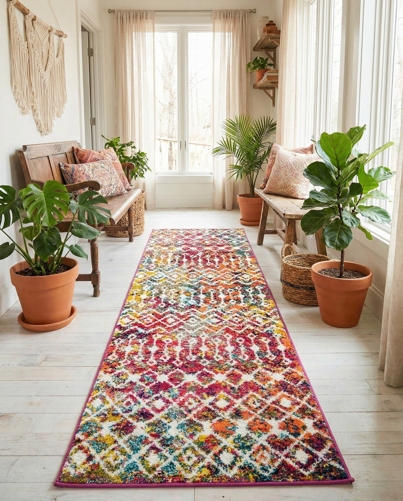 Mediterranean Lattice Collection Area Rug - Santorini (Multi) Runner Multi  lifestyle 53