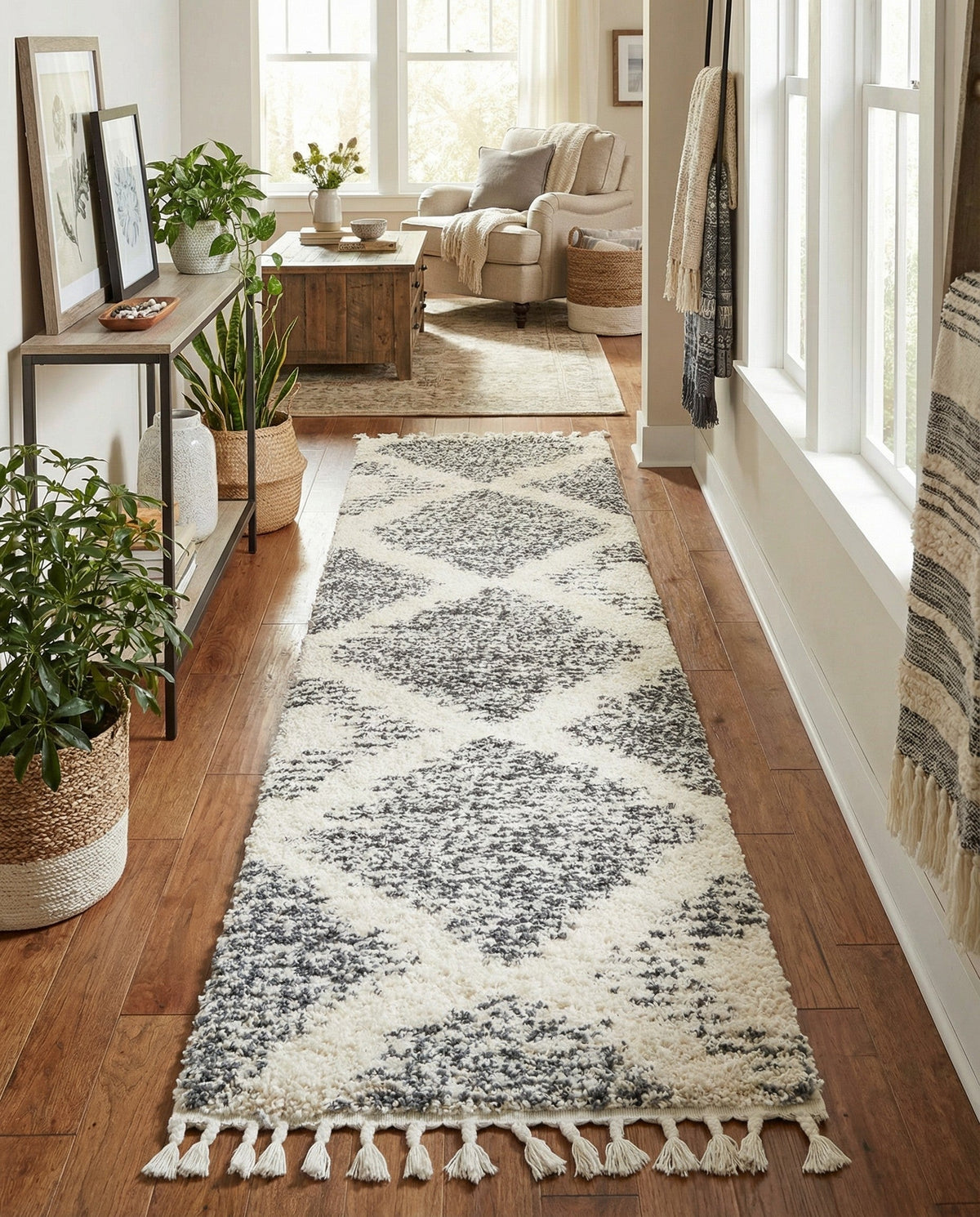 Tranquil Tides Shag Collection Area Rug -  Azure Runner White  lifestyle 178