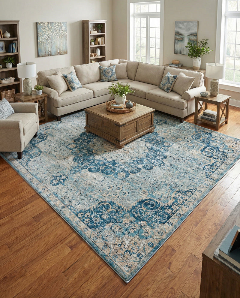 Coastal Haven Collection Area Rug - Seabreeze (Navy Blue) Square Navy Blue  lifestyle 74