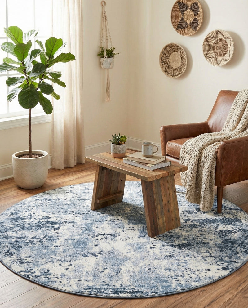 Luminara Sands Collection Area Rug - Elysium (Vintage Blue) Round Vintage Blue  lifestyle 64