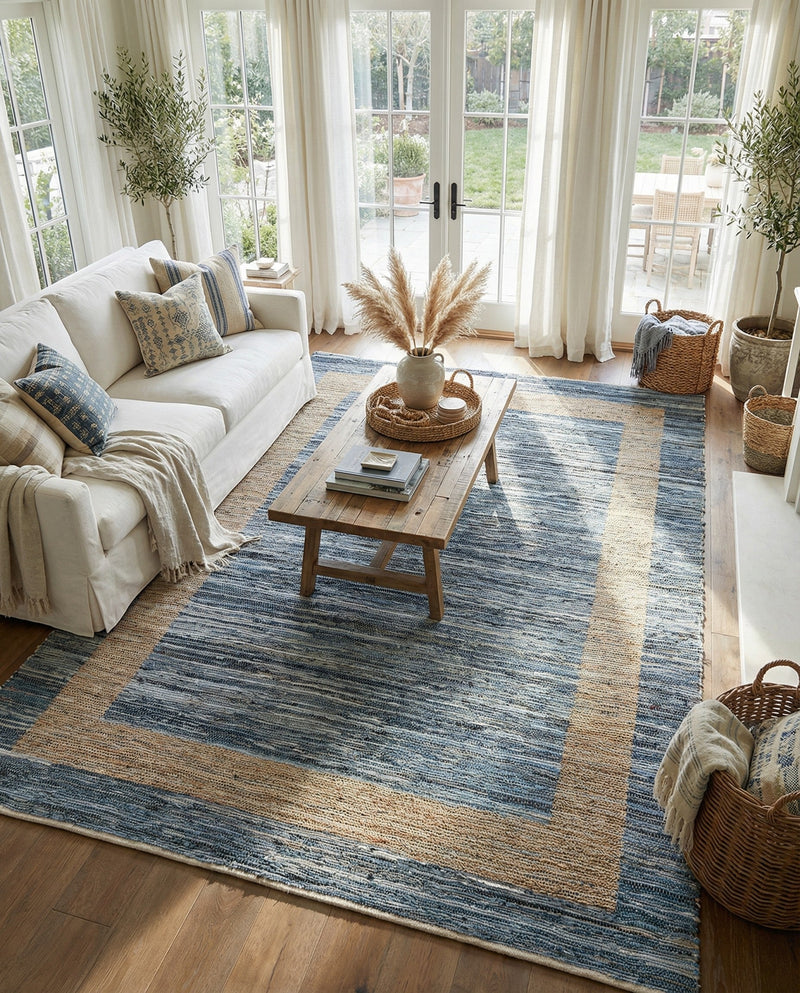 Osian Looms Collection Area Rug - Durham Rectangle Navy Blue  lifestyle 13