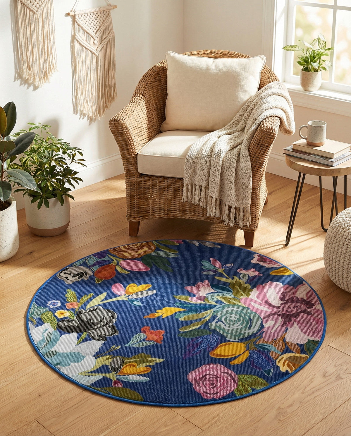 Meadow Breeze Collection Area Rug - Wildflower Round Blue  lifestyle 158