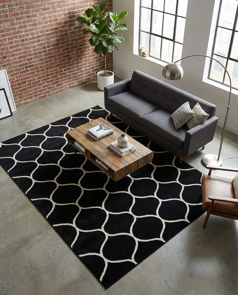 Trellis Mosaic Collection Area Rug -  Pergolatown (Black) Rectangle Black  lifestyle 15