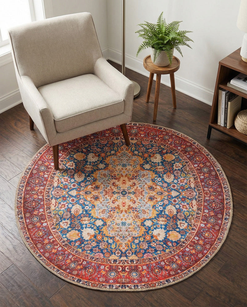Heritage Elegance Collection Area Rug -  Hearst Round Navy Blue  lifestyle 54