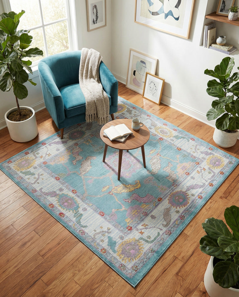 Arcadia Rugs Collection Area Rug - Eden (Aqua and Blue) Square Aqua and Blue  lifestyle 27