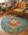 Venetian Tapestry Collection Area Rug -  SanMarco Round Turquoise  lifestyle 59