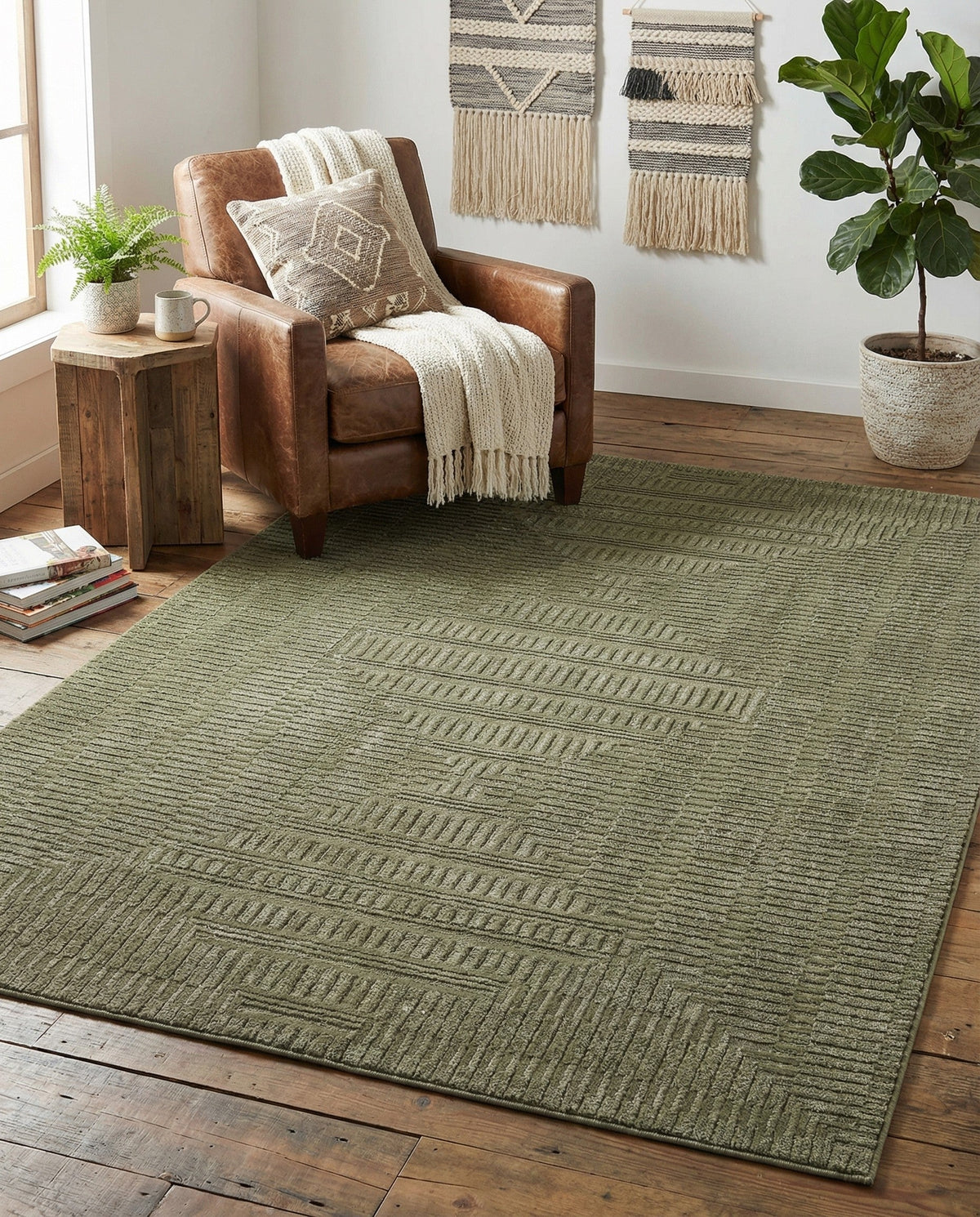 Haven Tapestry Collection Area Rug -  TranquilGlade Rectangle Vintage Army Green  lifestyle 6