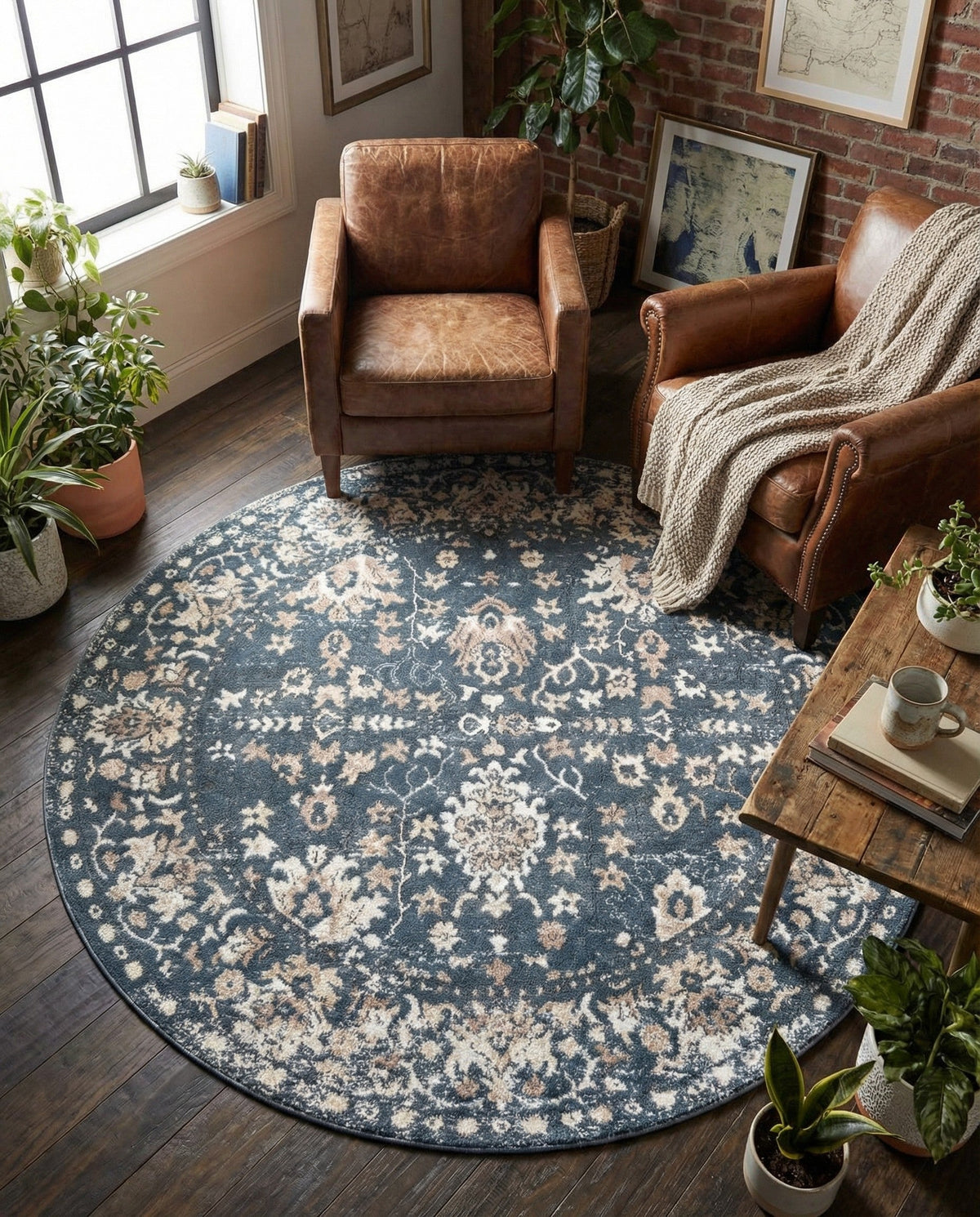 Cascade Range Collection Area Rug -  Shasta (Blue) Round Blue  lifestyle 107