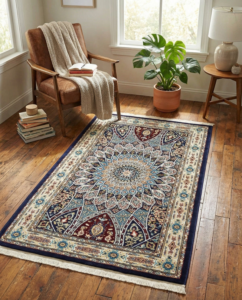 Persian Elegance Collection Area Rug -  Hamedan (Navy Blue) Rectangle Navy Blue  lifestyle 28