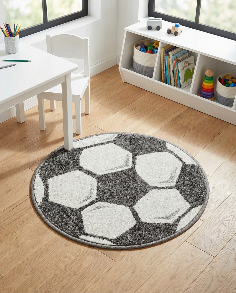 Wonder Tykes Collection Area Rug -  Mirth Round Black and White  lifestyle 15