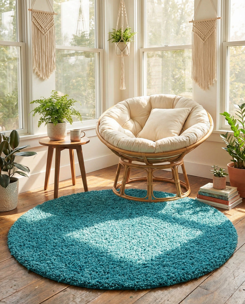 Plush Oasis Collection Area Rug - Serenity (Deep Aqua Blue) Round Deep Aqua Blue  lifestyle 71
