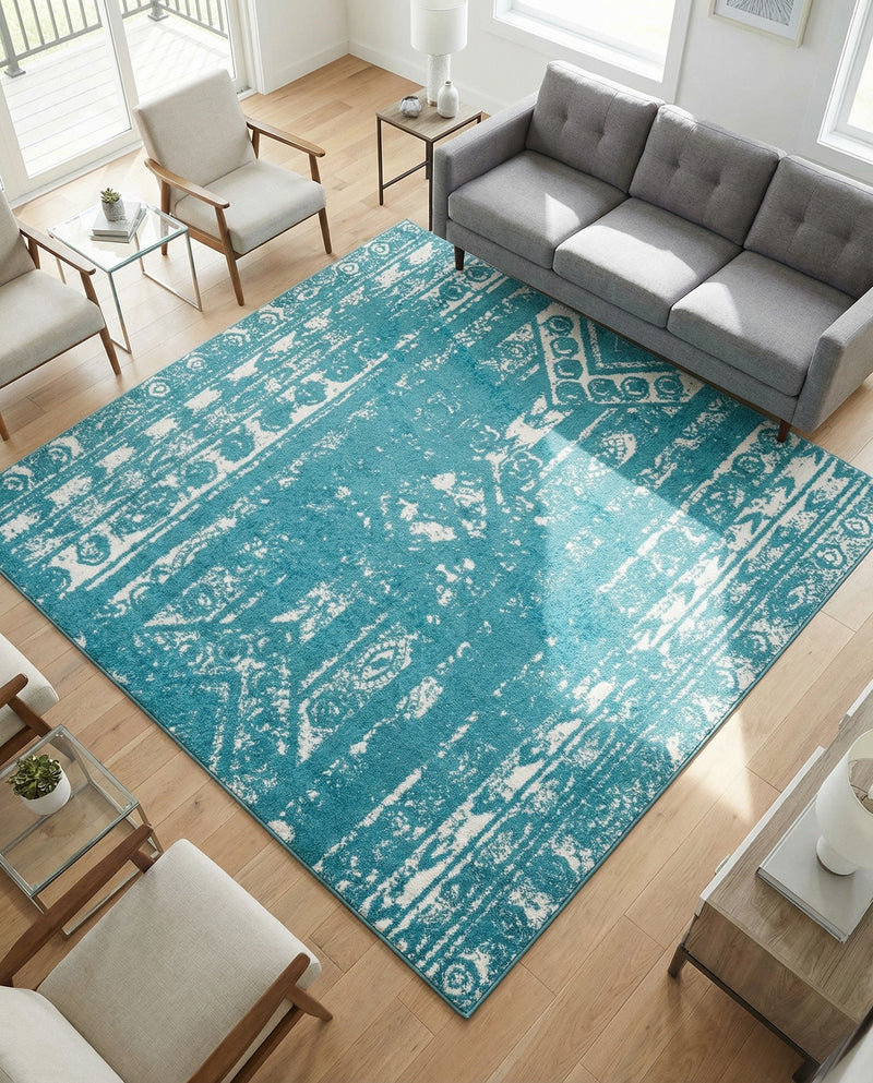 Brighton Stripes Collection Area Rug - Sussex (Turquoise) Square Turquoise  lifestyle 19