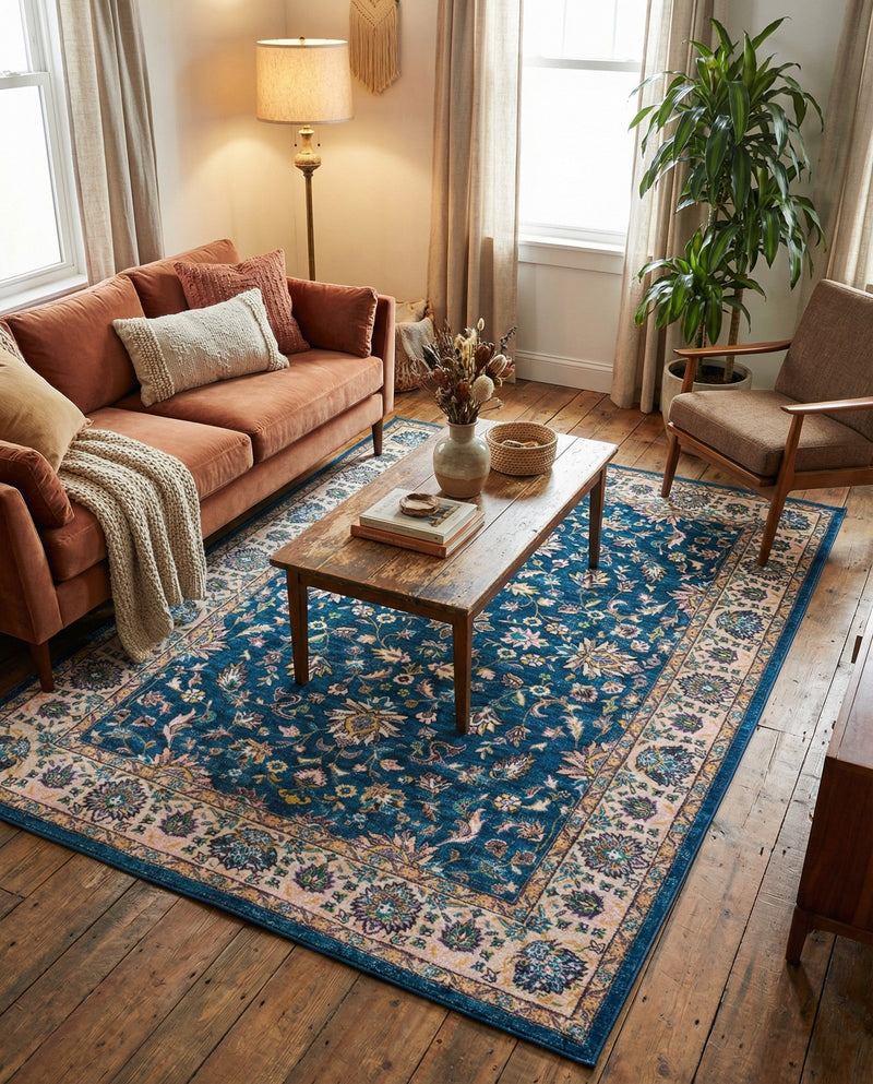 Casablanca Tapestry Collection Area Rug -  Marrakech (Egyptian Blue) Rectangle Egyptian Blue  lifestyle 4
