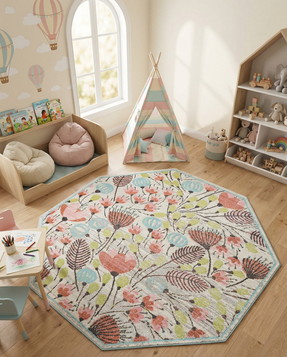Wonder Tykes Collection Area Rug -  Fantasy Octagon Ivory  lifestyle 76
