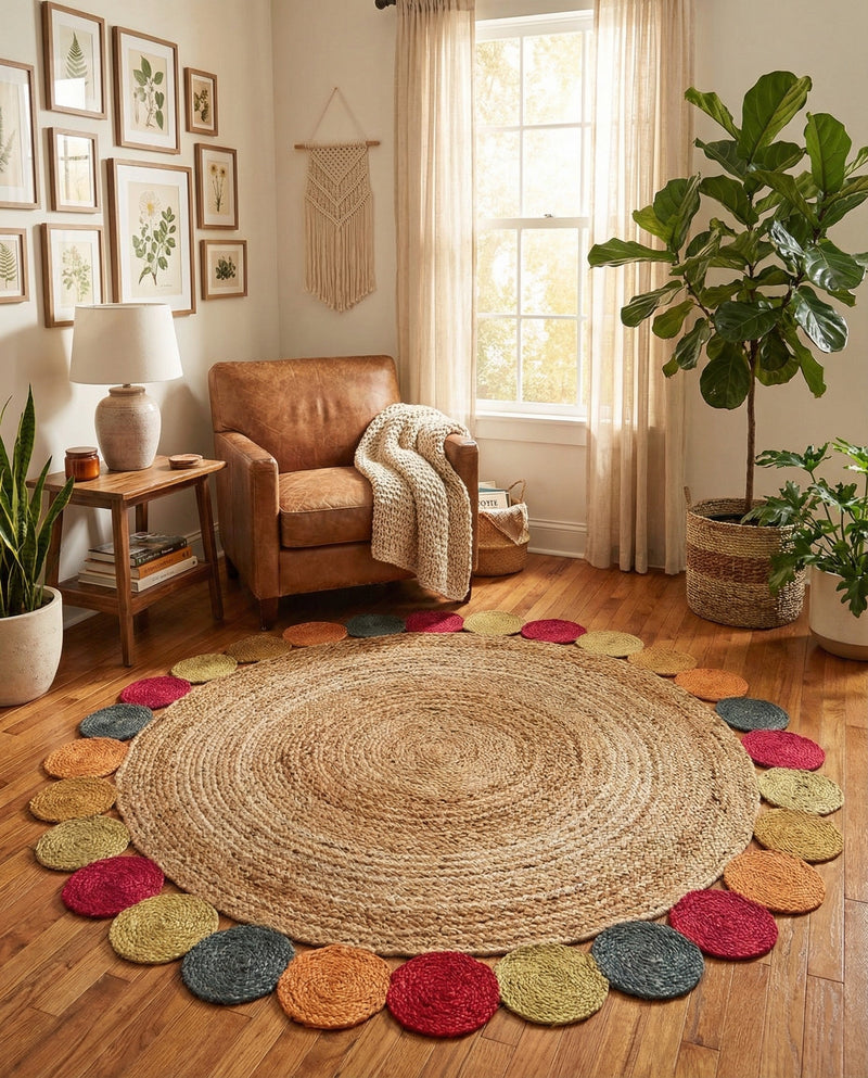 Woven Seaside Jute Collection Area Rug - Santorini Round Natural  lifestyle 9