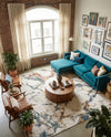 Jewel Oasis Collection Area Rug -  Opaline Square White Navy  lifestyle 48