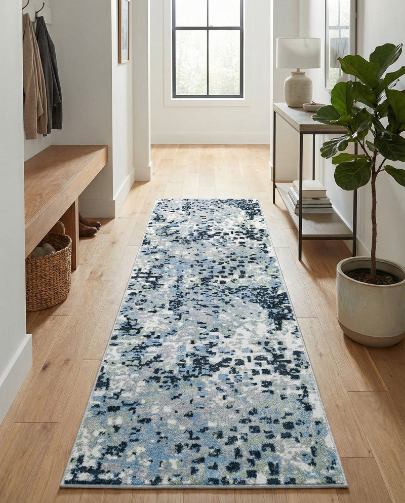 Aegean Elegance Washables Collection Area Rug -  Andros Runner Gray Navy Green  lifestyle 76