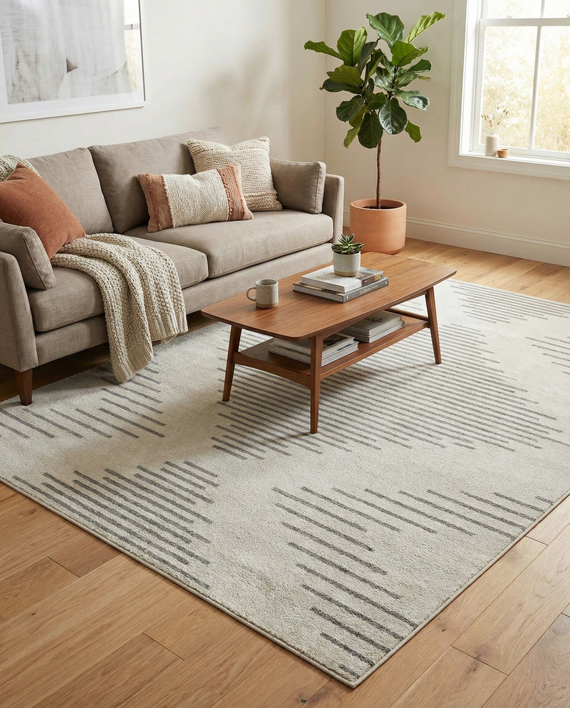 Seychelles Stripes Collection Area Rug - Mahe (Ivory and Gray) Rectangle Ivory and Gray  lifestyle 16