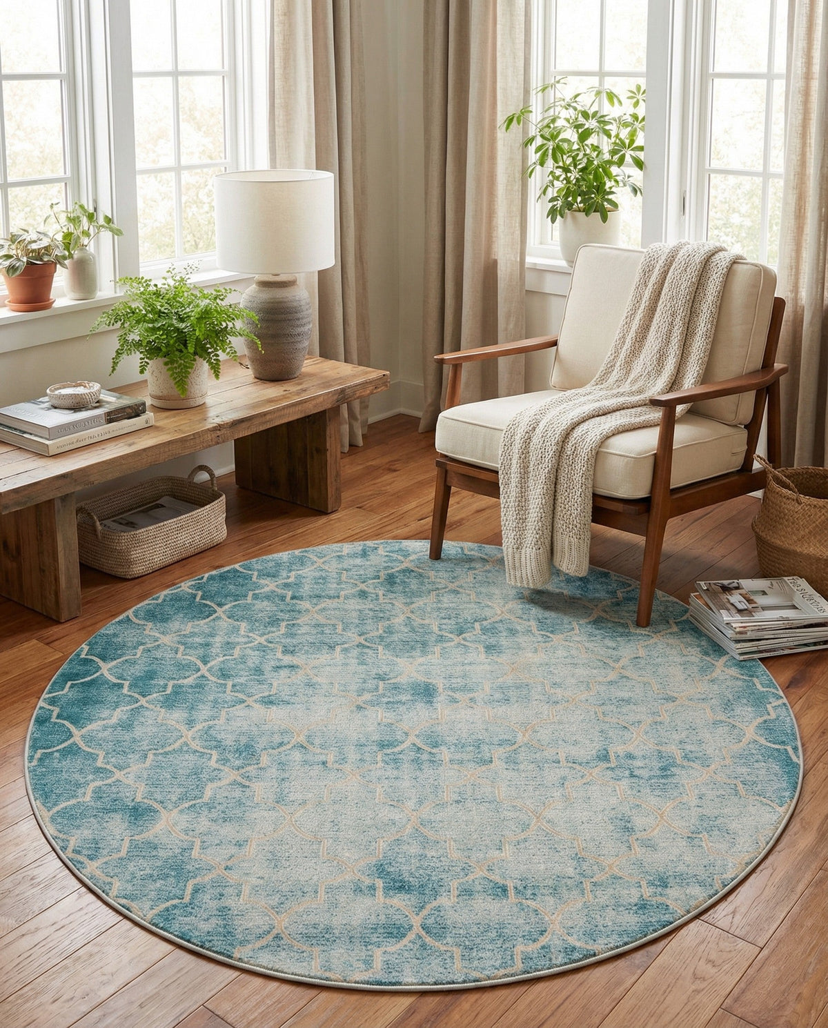 Metro Heights Collection Area Rug -  Midtown Round Teal  lifestyle 46