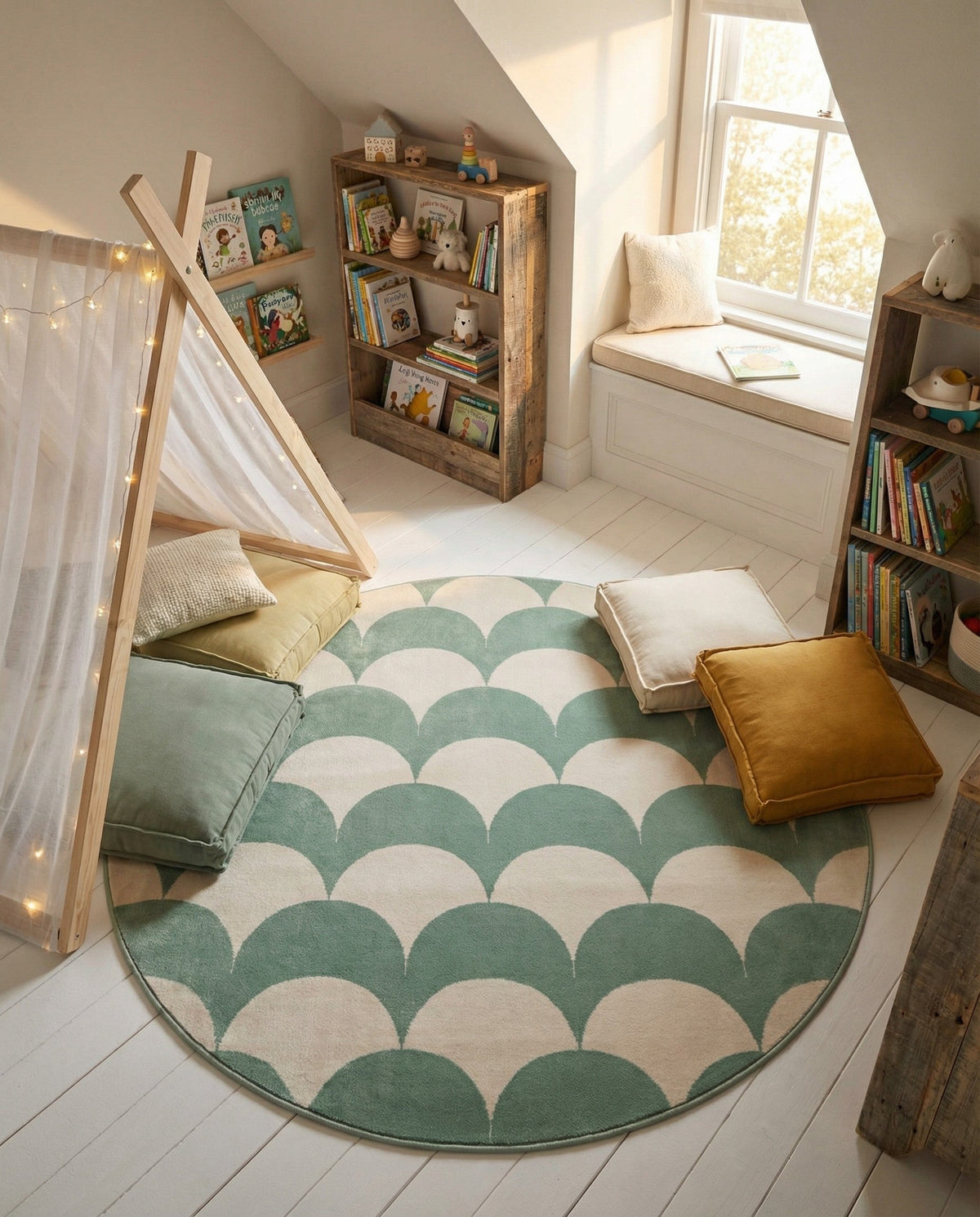 Wonder Tykes Collection Area Rug - Sparklewood Round Soft Green  lifestyle 145