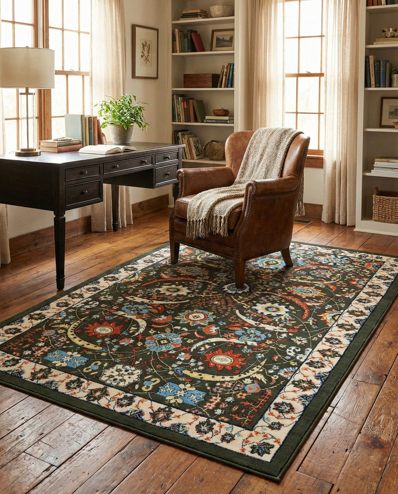 Tabriz Tapestry Collection Area Rug - Sahand (Green) Rectangle Green  lifestyle 24