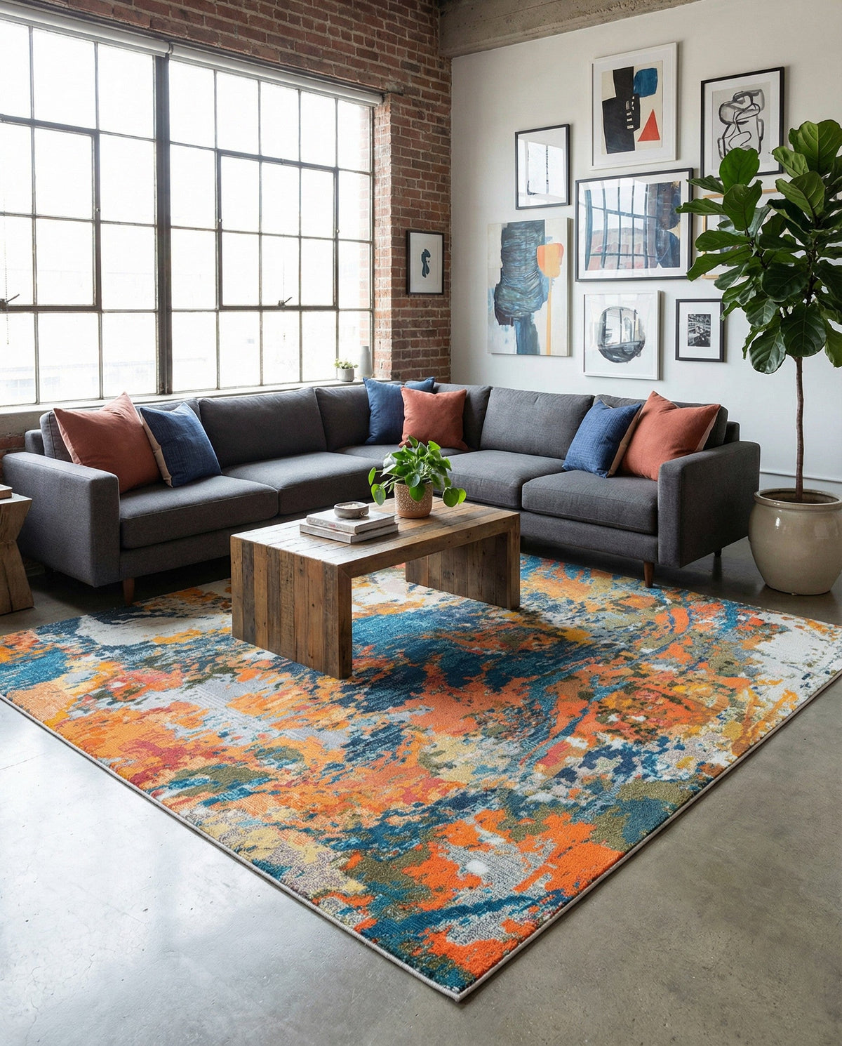 Colorburst Oasis Collection Area Rug -  Chroma Square Multi  lifestyle 85