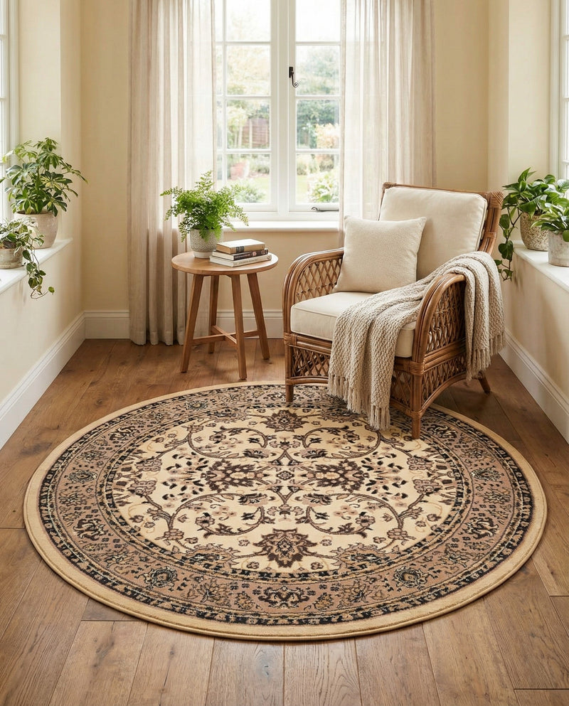 Isfahan Elegance Collection Area Rug - Naghsh-e Jahan (Ivory) Round Ivory  lifestyle 53