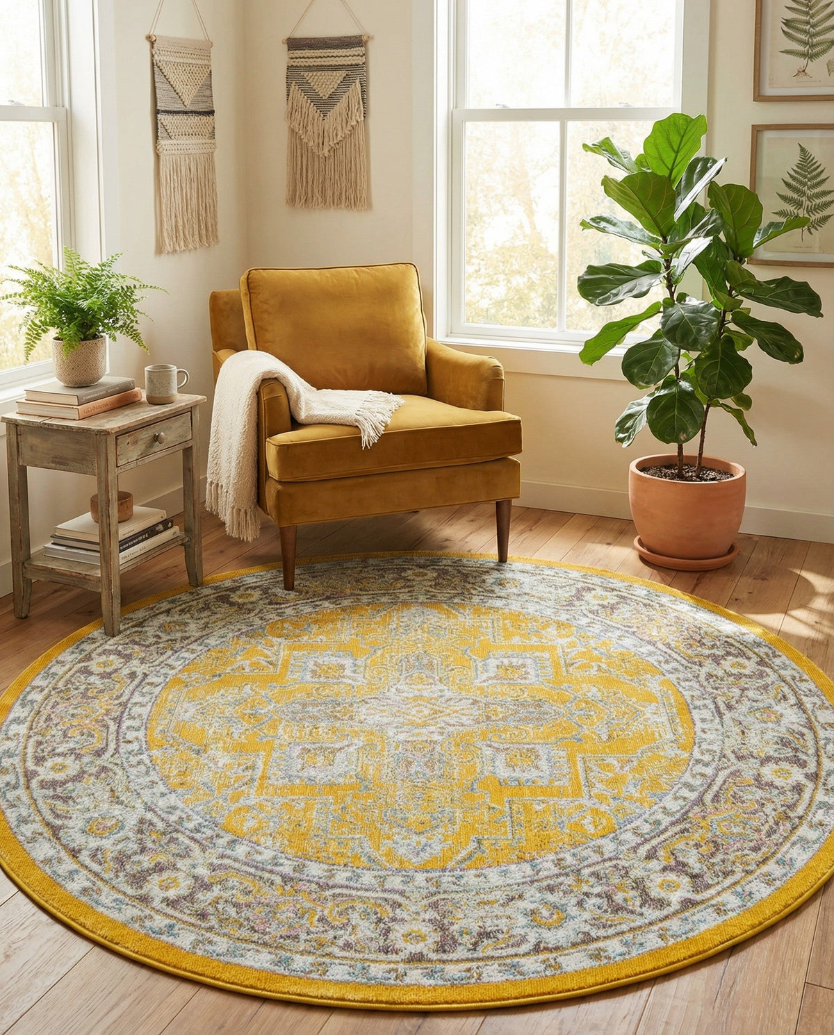 Caribbean Breeze Collection Area Rug -  Andros Round Yellow  lifestyle 73