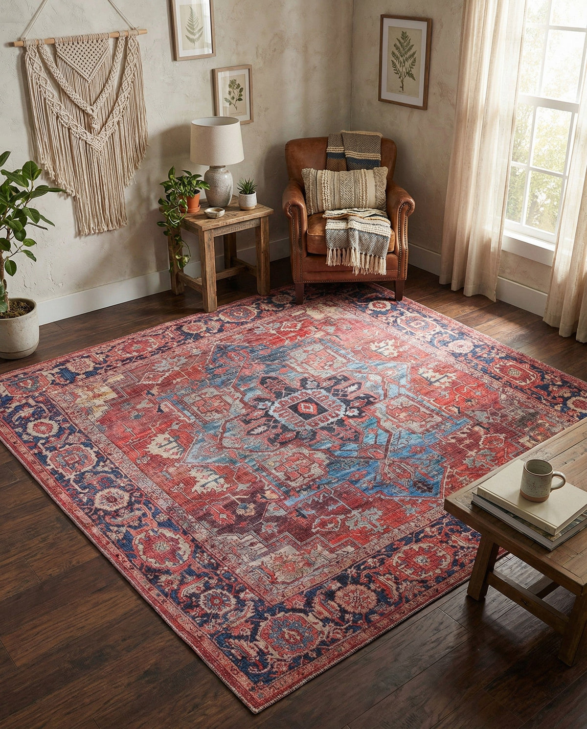 Zahara Oasis Collection Area Rug -  Essaouira Square Rust Red  lifestyle 88