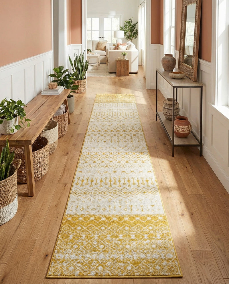 Mediterranean Lattice Collection Area Rug -  Casablanca (Ivory and Yellow) Runner Ivory and Yellow  lifestyle 58