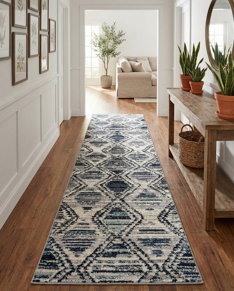 Marrakech Mosaic Collection Area Rug -  Atlas Runner Blue Gray  lifestyle 56