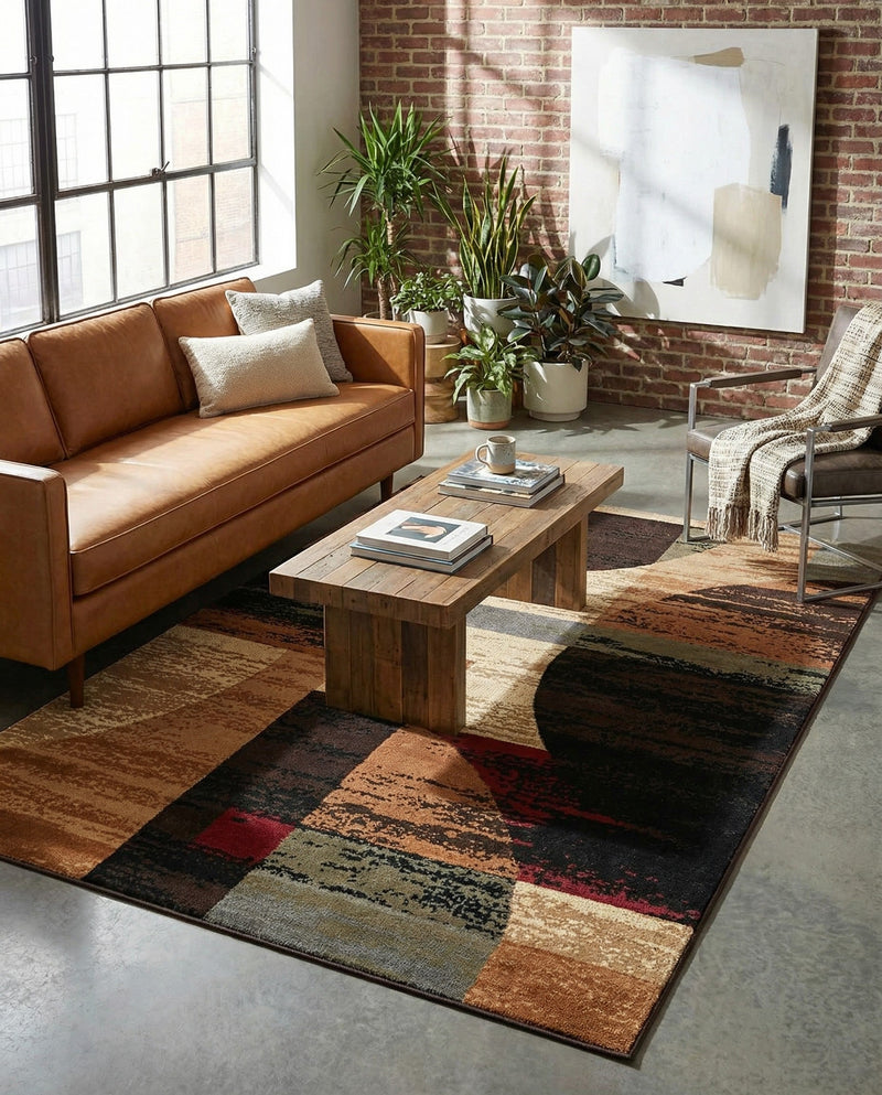 Bistro Lounge Collection Area Rug -  Latte Rectangle Multi  lifestyle 5