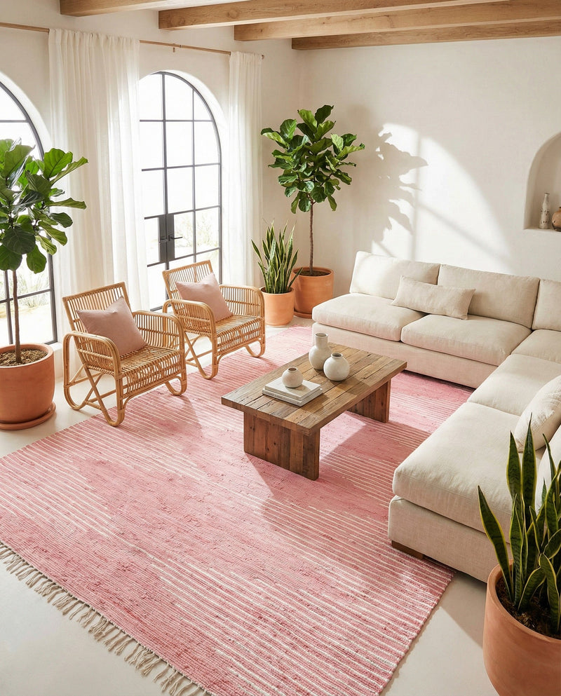 Thar Cotton Collection Area Rug - Jaisalmer (Rose) Rectangle Rose  lifestyle 8