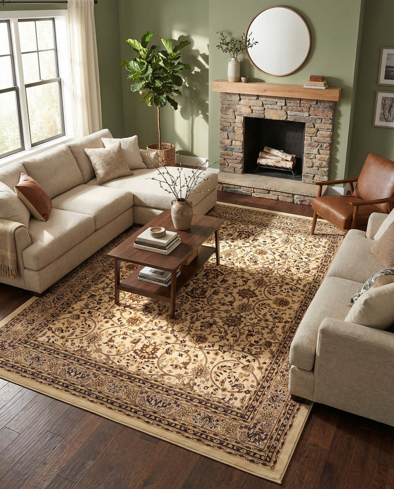 Isfahan Elegance Collection Area Rug - Naghsh-e Jahan (Ivory) Rectangle Ivory  lifestyle 19