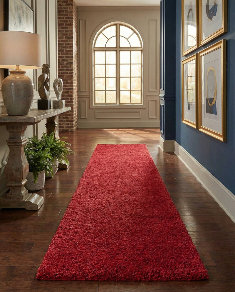 Solid Shag Seaside Collection Area Rug - Azure Cove (Red) Runner Red  lifestyle 49