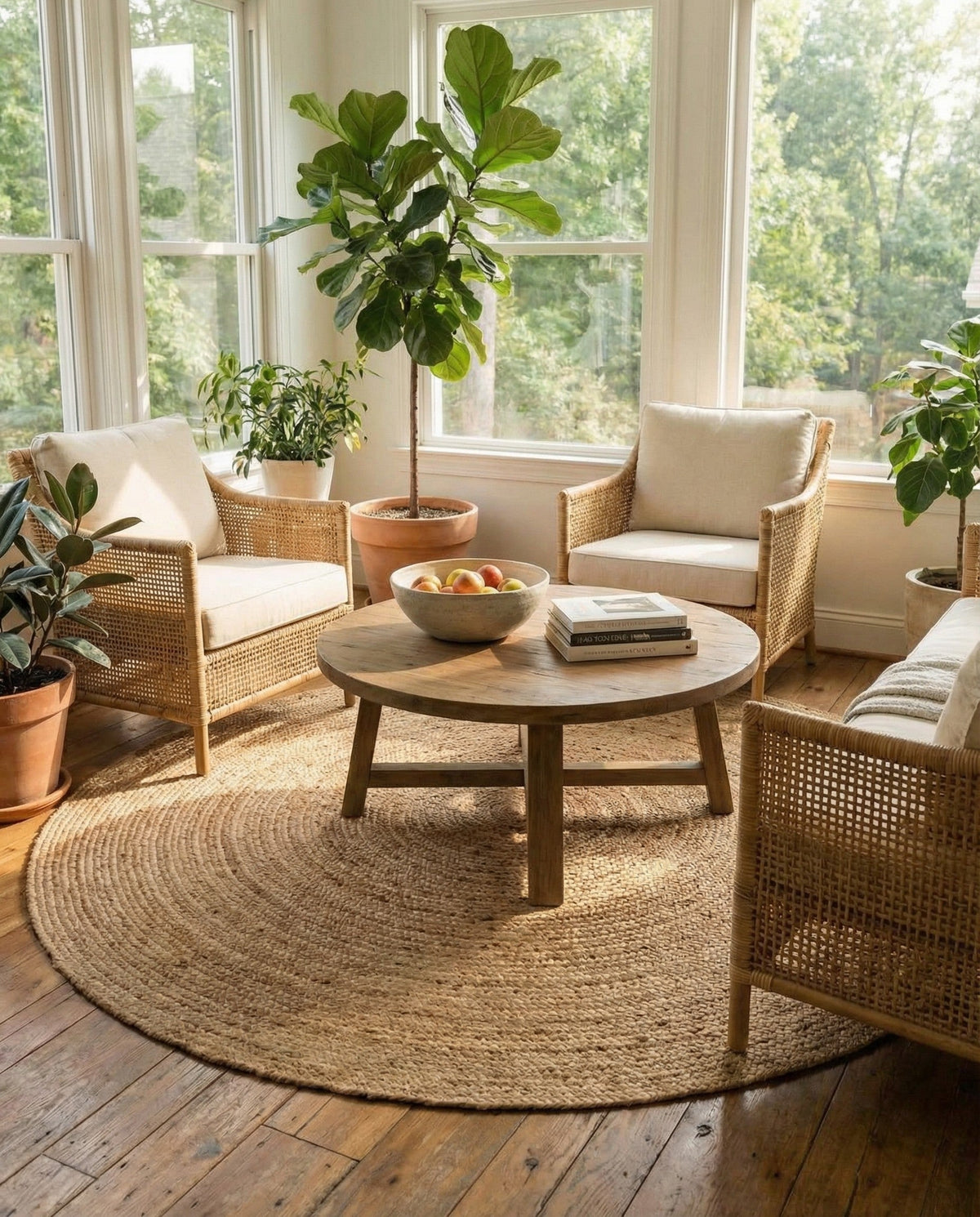 Woven Seaside Jute Collection Area Rug - Savannah (Natural) Round Natural  lifestyle 80