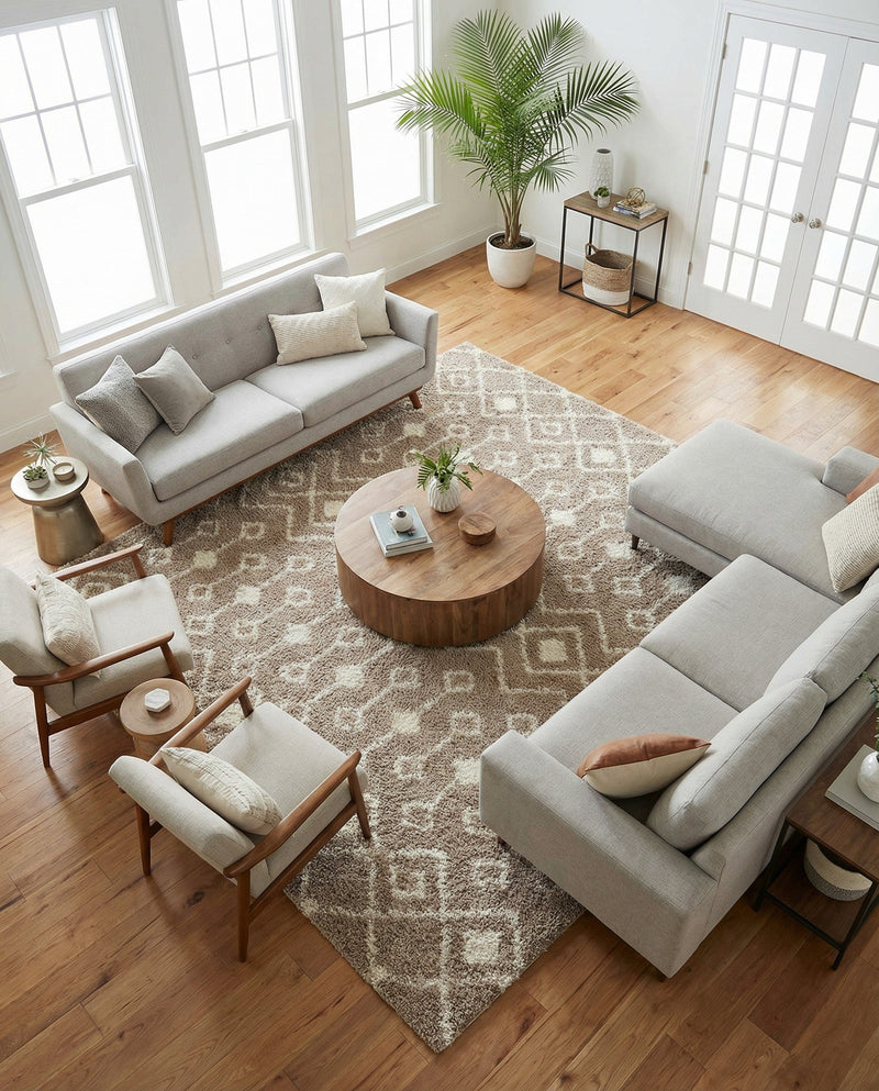 Berber Lattice Shag Collection Area Rug - Atlas (Light Brown) Square Light Brown  lifestyle 43
